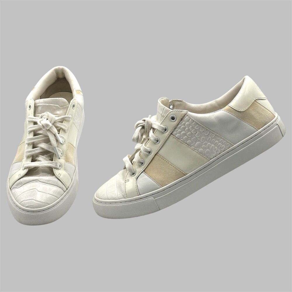 Tory Burch Ames Shoes Womens Size 8.5M Snow White Leather And Suede Sneakers